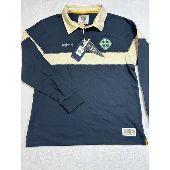 Retro Irish Mens Heritage Collared Long Sleeve Navy Polo T Shirt Size XL - Picture 1 of 5